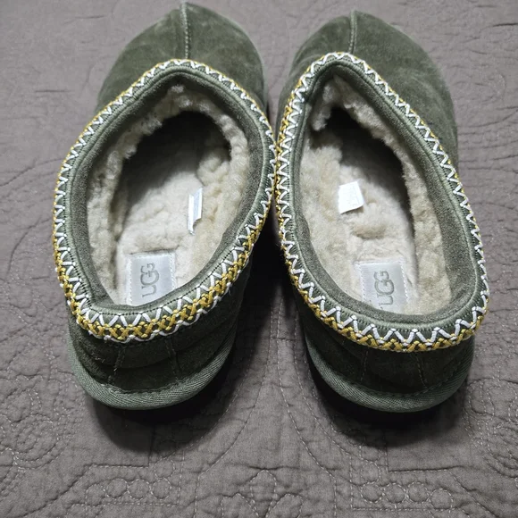 Ugg Slipper Tasman Olive Green Suede Taz Braid Sheepskin Treadlite Slippers, 12